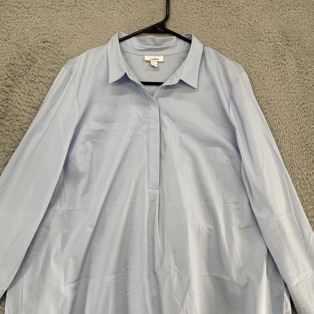 Pleated Back Tunic Top Womens Large Blue Collared Popover Stretch Blouse Capsule - Picture 3 of 12